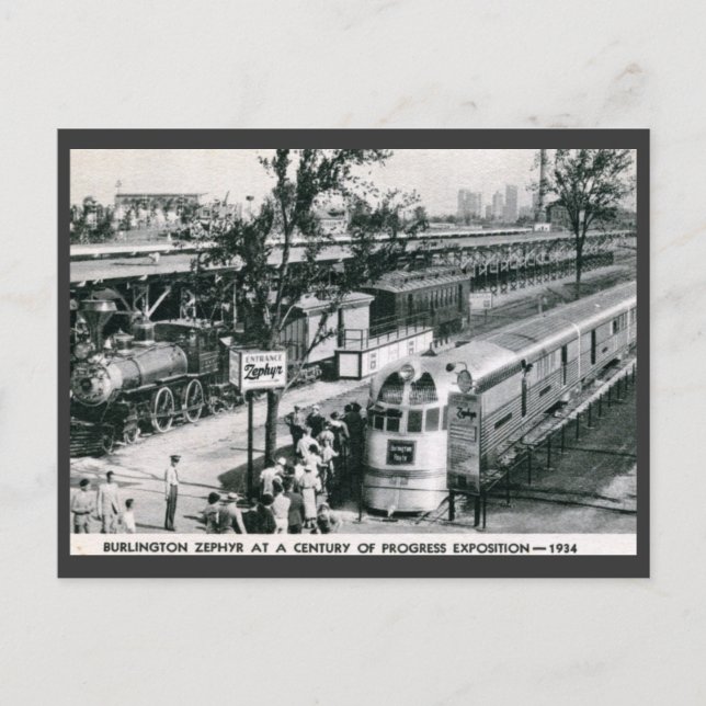 Burlington Zephyr Deco Train 1934 Vintage Postcard (Front)