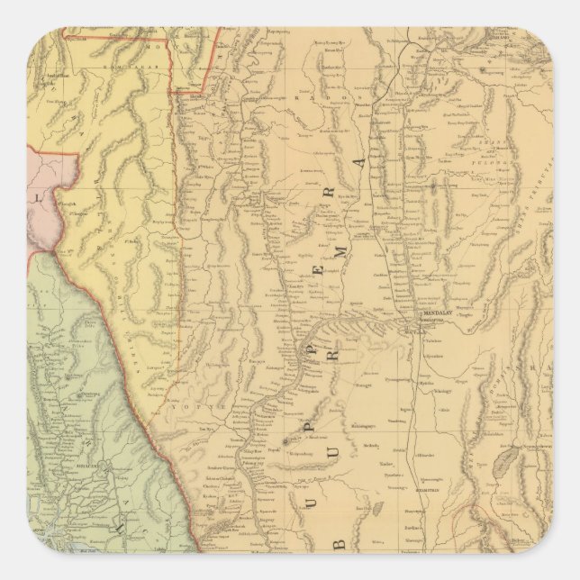 Burma and adjacent countries square sticker (Front)