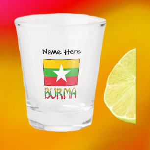 Burma and Myanmar Flag Personalised Shot Glass