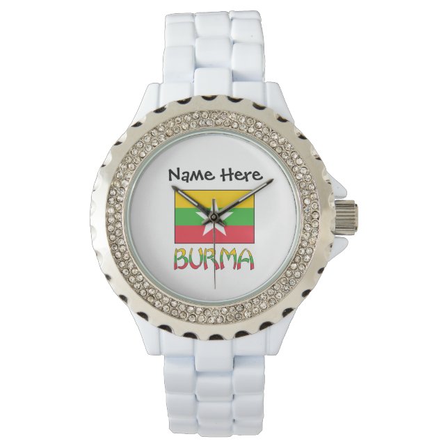 Burma and Myanmar Flag Personalised  Watch (Front)