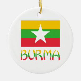 Burma Flag & Word Ceramic Ornament
