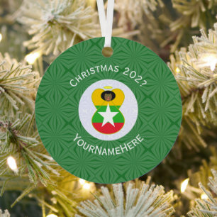 Burma Myanmar Flag Angel Christmas Personalised Metal Tree Decoration