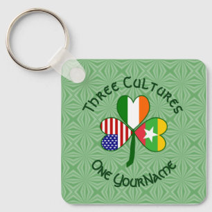 Burma (Myanmar) Ireland USA Flags Shamrock Name Key Ring
