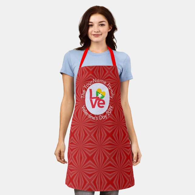 Burma Myanmar Red LOVE Flag Personalised  Apron (Worn)