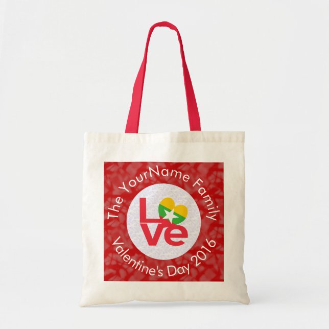 Burma Myanmar Red LOVE Flag Personalized  Tote Bag (Front)