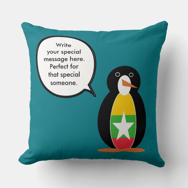 Burma Myanmar Talking Ms Penguin Personalised  Cushion (Front)