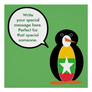 Burma Myanmar Talking Ms Penguin Personalised Poster
