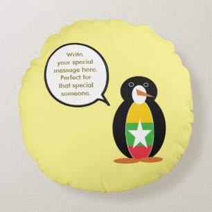 Burma Myanmar Talking Ms Penguin Personalised Round Cushion