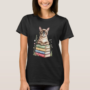 Burmese Cat Bookworm Flowers Book Reading Books T-Shirt
