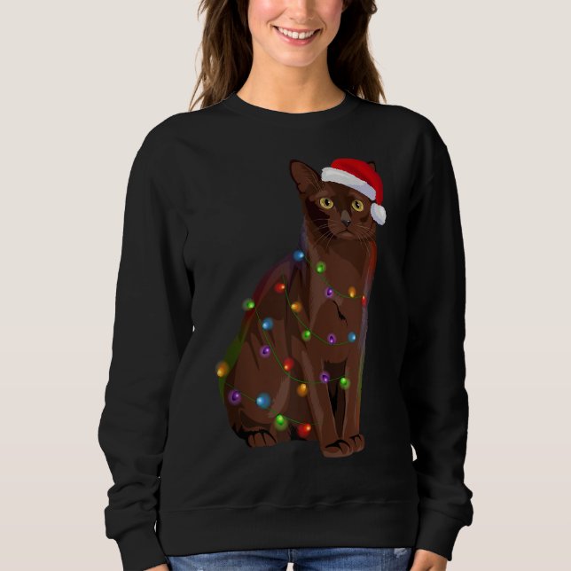 Burmese Cat Christmas Lights Xmas Cat Lover Santa  Sweatshirt (Front)