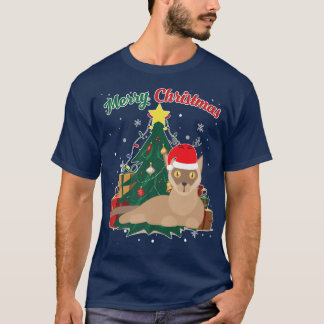 Burmese Cat Christmas Tree Snow Flakes Xmas Presen T-Shirt