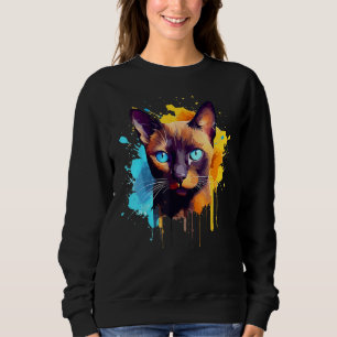 Burmese Cat Face Colorful Splash Art Sweatshirt