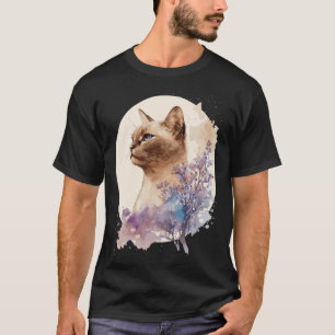Burmese Cat Japanese Cherry Blossom Floral Waterco T-Shirt