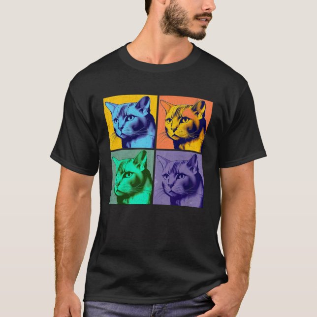 Burmese Cat Pop Illustration Colorful Animal Men   T-Shirt (Front)