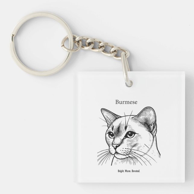 Burmese Cat Portrait Key Ring (Front)