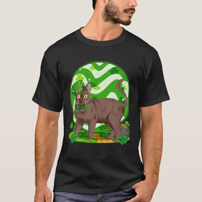 Burmese Cat St. Patricks Day Lucky Leprechaun T-Shirt (Front)