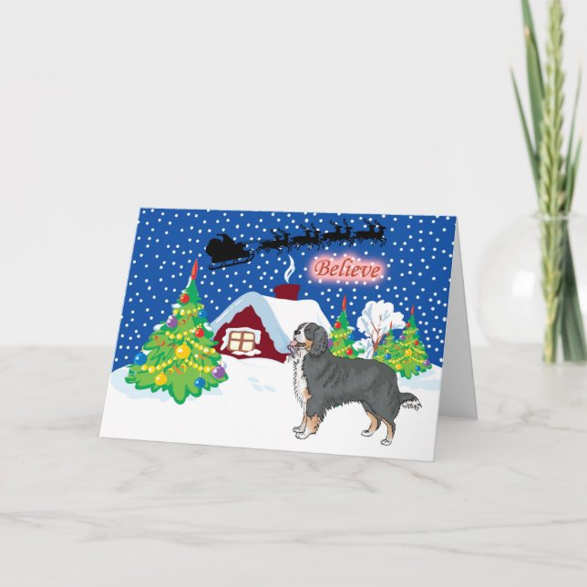 Burmese Mountain Dog Believe In Santa Christmas Holiday Card (Front)