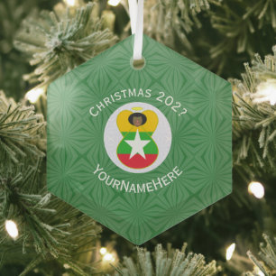 Burmese Myanmar Angel Christmas Flag Personalised Glass Tree Decoration