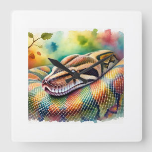 Burmese Python in Watercolor 140624AREF108 - Water Square Wall Clock