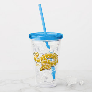 Burmese python snake cartoon illustration acrylic tumbler