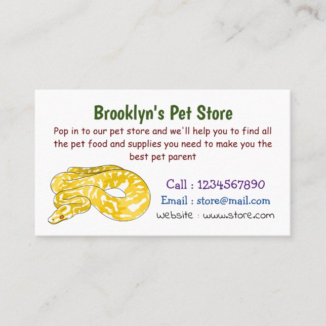Burmese python snake cartoon illustration  business card (Front)
