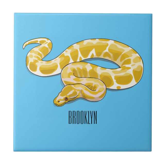 Burmese python snake cartoon illustration ceramic tile (Front)
