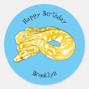 Burmese python snake cartoon illustration classic round sticker