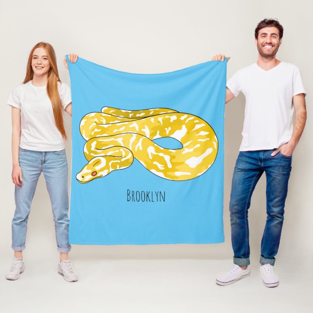 Burmese python snake cartoon illustration fleece blanket (In Situ)