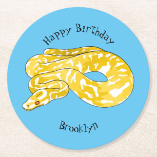 Burmese python snake cartoon illustration round paper coaster