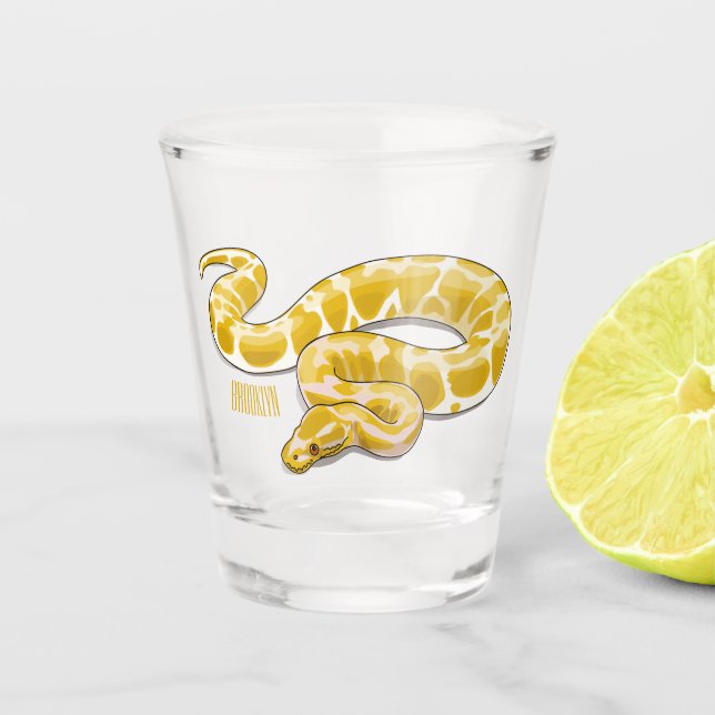 Burmese python snake cartoon illustration shot glass (Front)