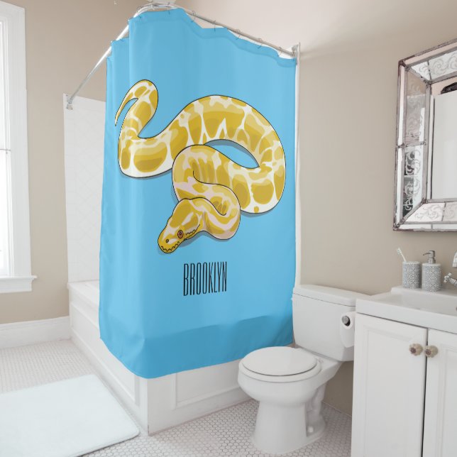 Burmese python snake cartoon illustration shower curtain (In Situ)