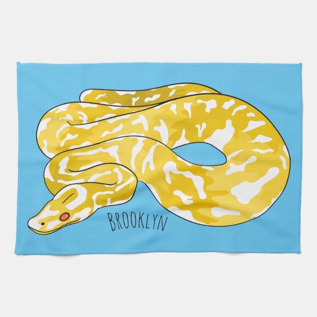 Burmese python snake cartoon illustration tea towel (Horizontal)