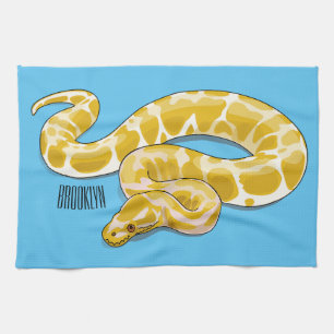 Burmese python snake cartoon illustration tea towel
