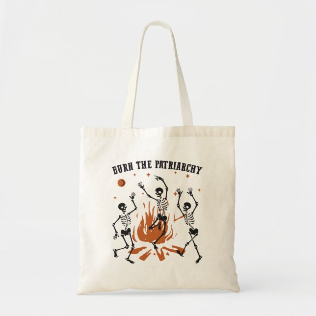 Burn The Patriarchy Spooky Feminist Skeletons Tote Bag (Front)