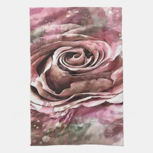 Burned Coral and Desert Mist Artistic Rose Tea Towel