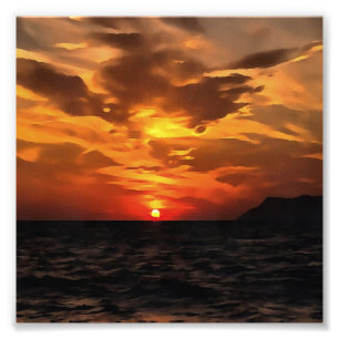 Burned Horizons Sunset Over The Aegean Painting Photo Print