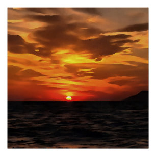 Burned Horizons Sunset Over The Aegean Painting Poster