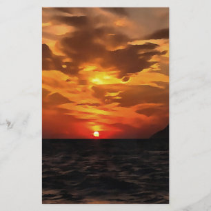 Burned Horizons Sunset Over The Aegean Painting Stationery