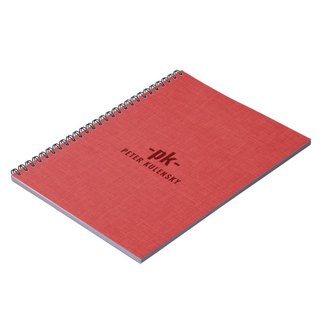 Burned red linen texture simple tan typography notebook (Left Side)