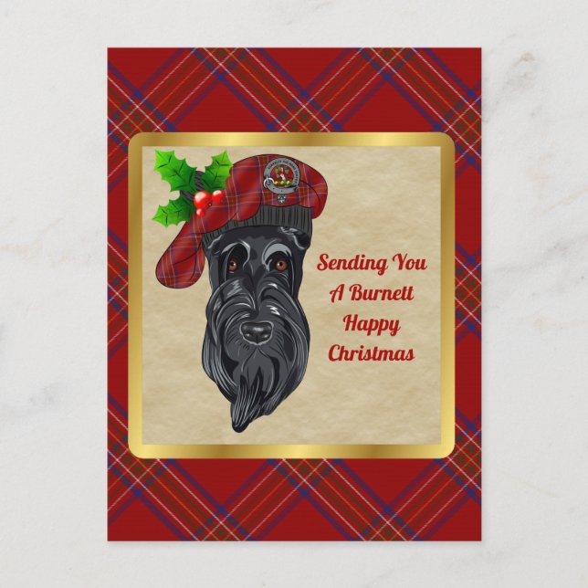 Burnett Clan Badge & Tartan Christmas Postcard (Front)