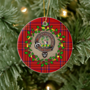 Burnett Clan Badge & Tartan Personalised Xmas Ceramic Ornament