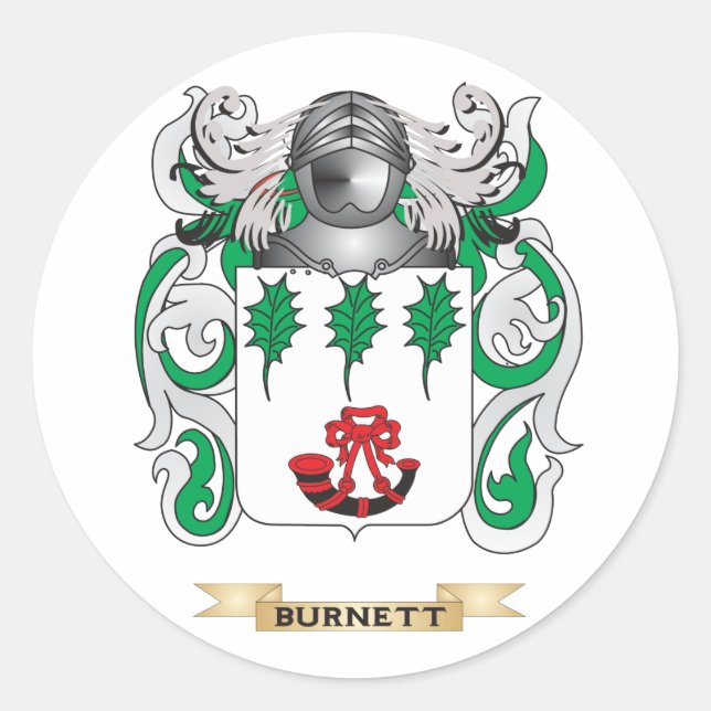Burnett Coat of Arms (Family Crest) Classic Round Sticker (Front)
