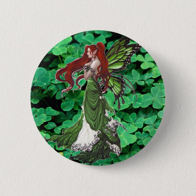 Burnett fairy shamrocks 6 cm round badge (Front)