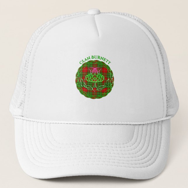 Burnett Scottish Tartan Celtic Thistle Trucker Hat (Front)