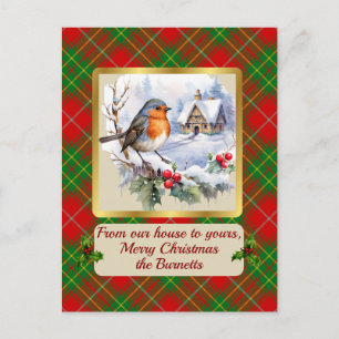 Burnett Tartan w/Robin Personalized Holiday Postcard