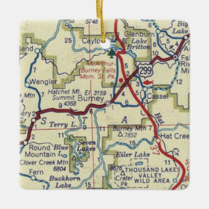 Burney CA Vintage Map Ceramic Ornament