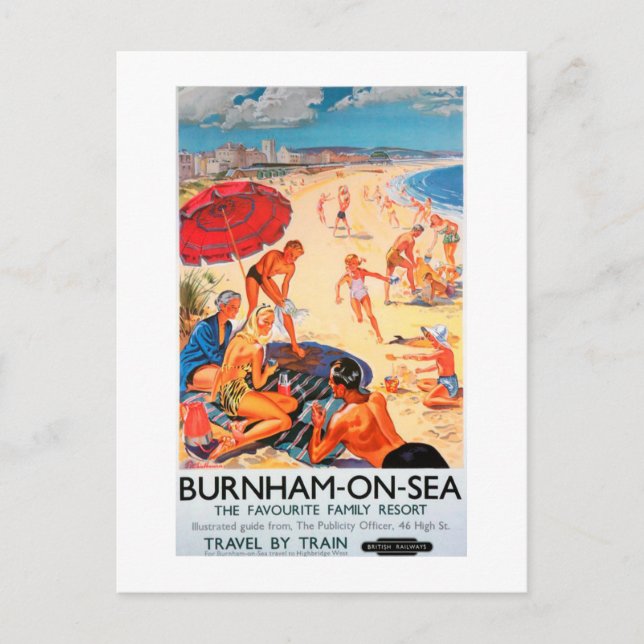 Burnham on Sea vintage train advertising poster Postcard (Front)
