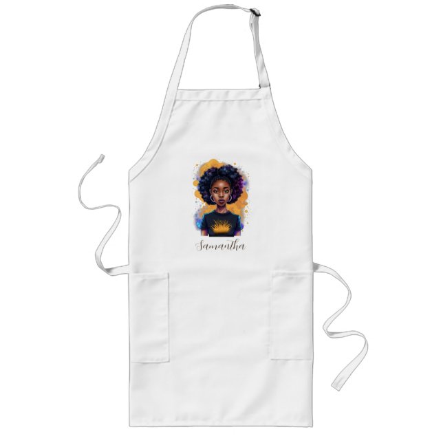 Burning Afro Woman Long Apron (Front)