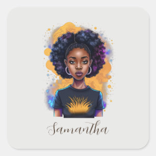 Burning Afro Woman Square Sticker