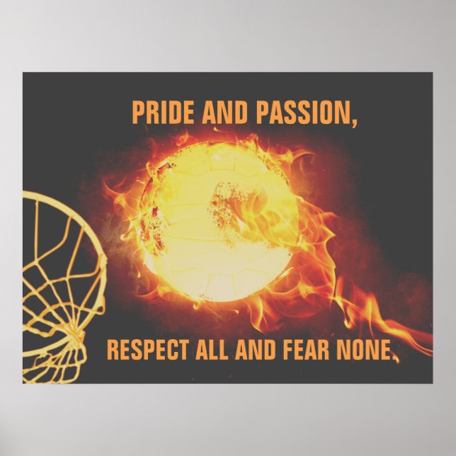 Burning Ball Picture With Netball Slogan Poster (Front)